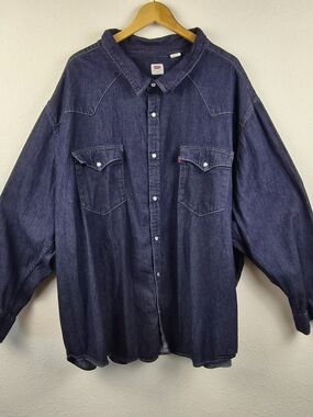 Levi’s 6XL Men's Denim Western Shirt Dark Wash Pearl Snap Button Up Long Sleeve